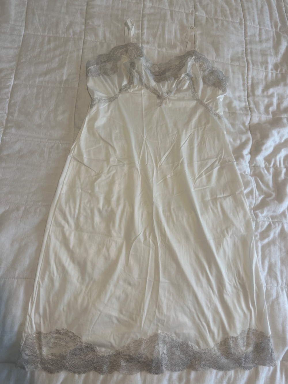 Vintage Ivory Slip Dress with Gray Lace Trim - Women Intimates